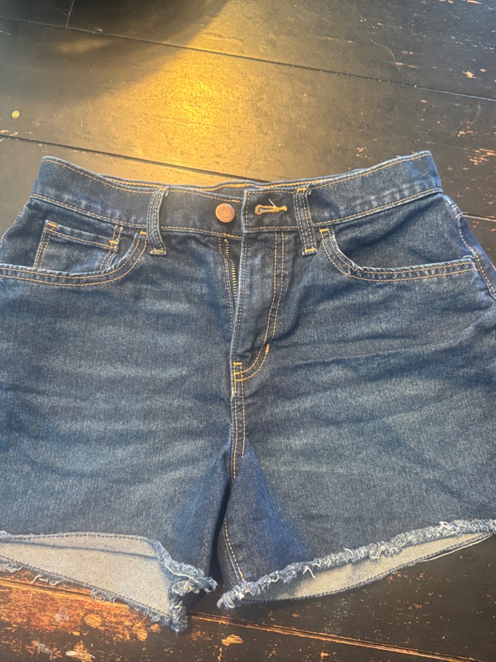 Old Navy Dark Blue High-Rise Frayed Hem Jean Shorts
